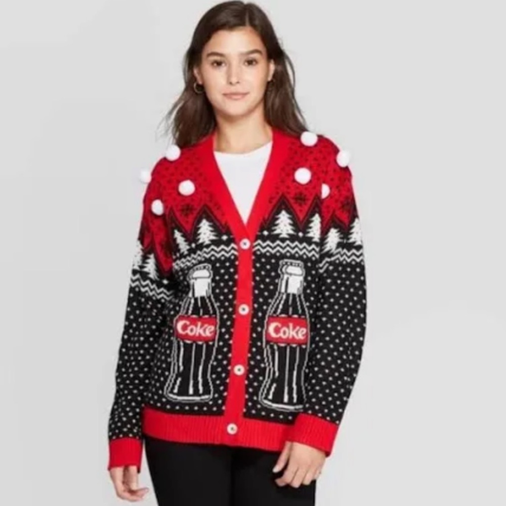 Coca-Cola Christmas Cardigan with 3D Snowballs and the Coke Bears